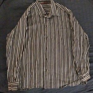Perry Ellis Black and White Striped Button Down Shirt